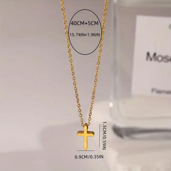 Cross Necklace Gold Minimalist Easter Dainty Cross Pendant Religious Baptism - Picture 4 of 8